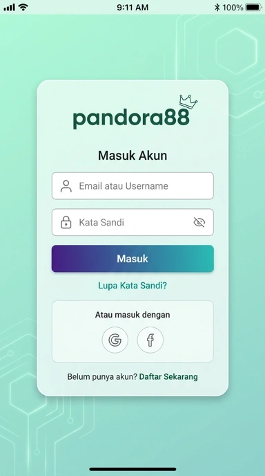 Tampilan halaman login pandora88
